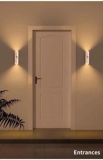 Double-head LED Night Light with Motion Sensor RGB Rechargeable Magnetic Wall Lamp Mood Ambient Light for Cabinet Hallway Stair