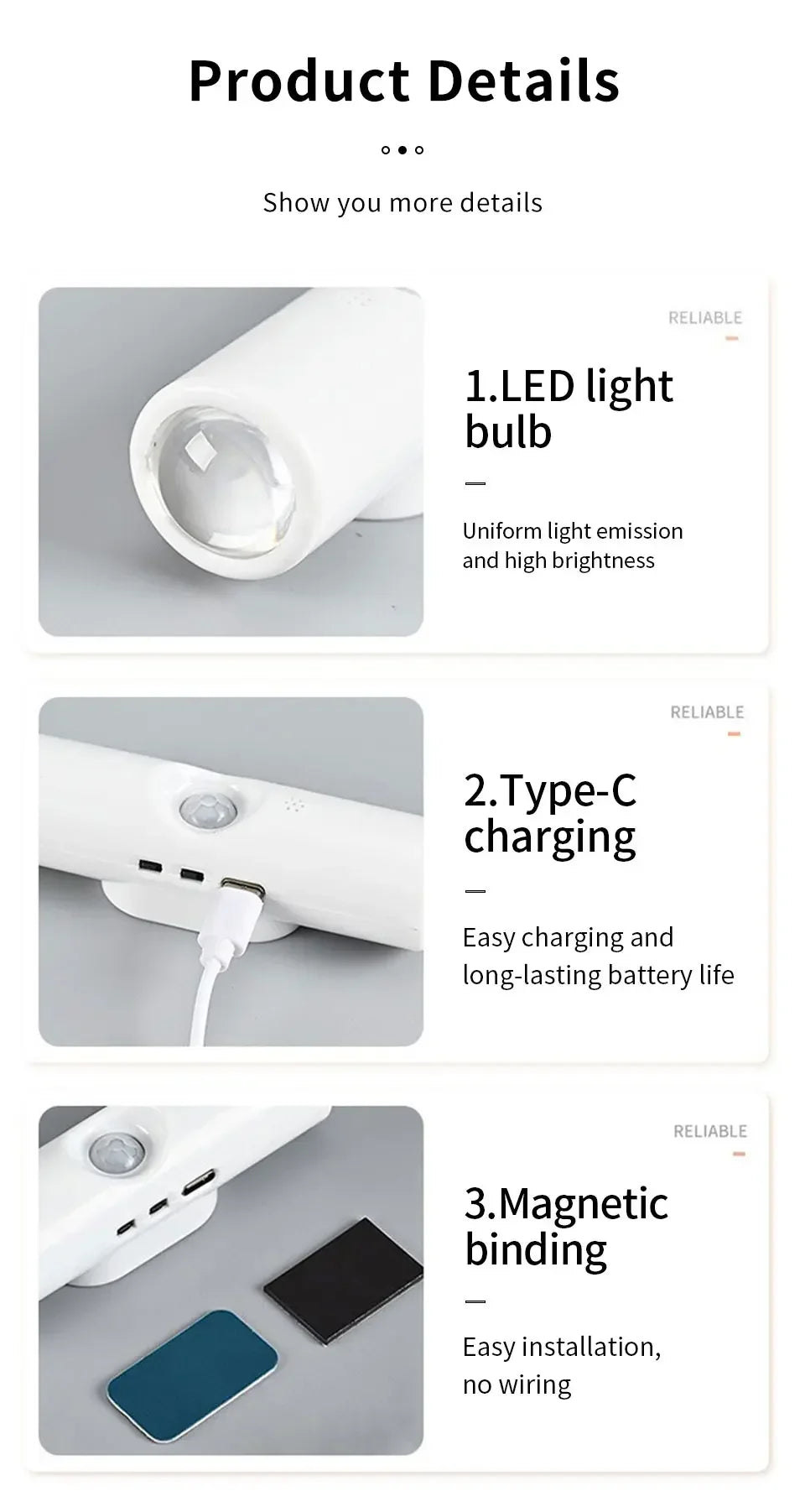 Double-head LED Night Light with Motion Sensor RGB Rechargeable Magnetic Wall Lamp Mood Ambient Light for Cabinet Hallway Stair