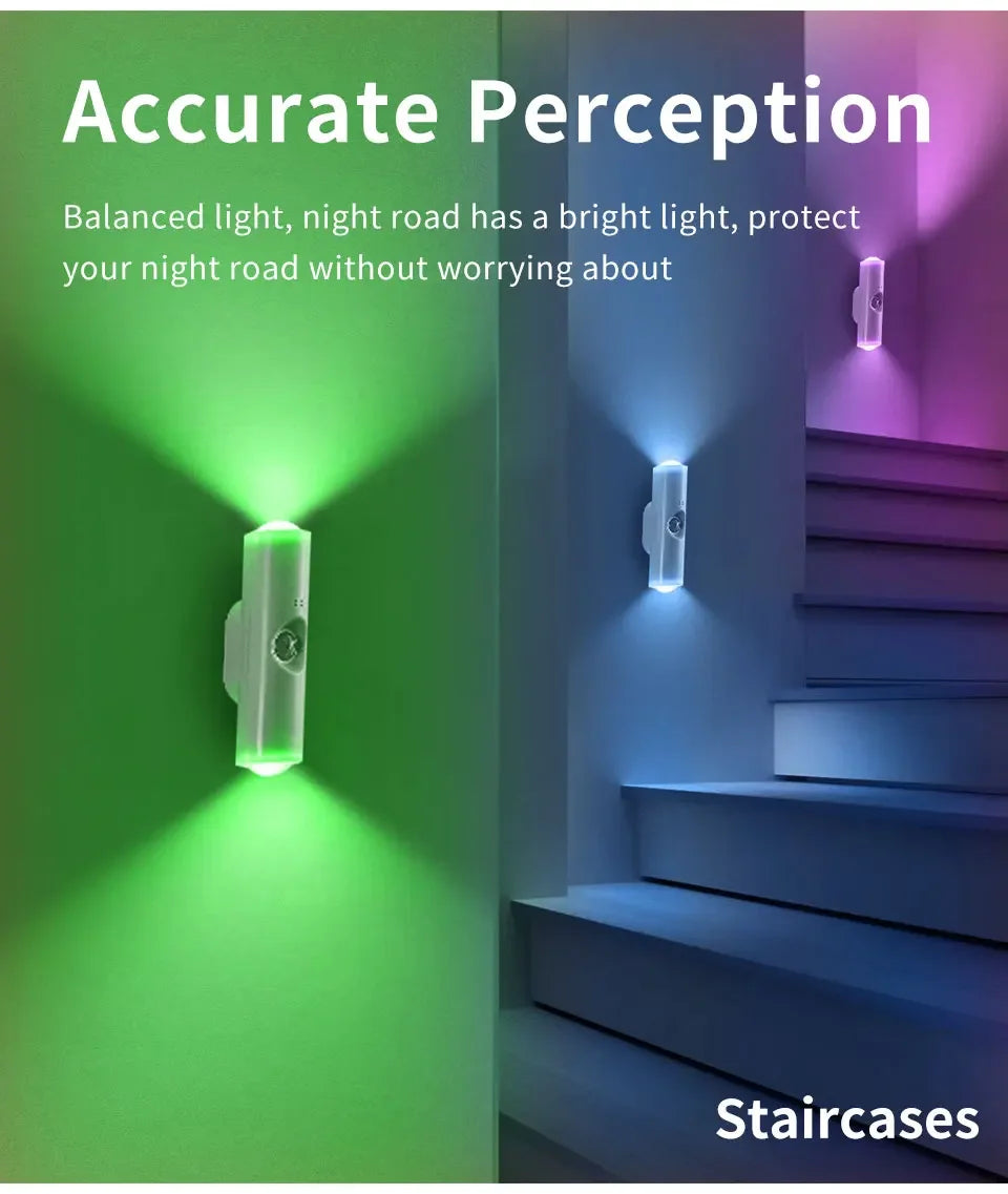 Double-head LED Night Light with Motion Sensor RGB Rechargeable Magnetic Wall Lamp Mood Ambient Light for Cabinet Hallway Stair