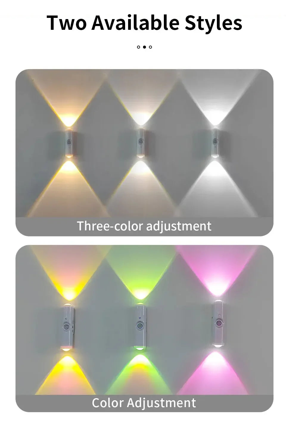 Double-head LED Night Light with Motion Sensor RGB Rechargeable Magnetic Wall Lamp Mood Ambient Light for Cabinet Hallway Stair