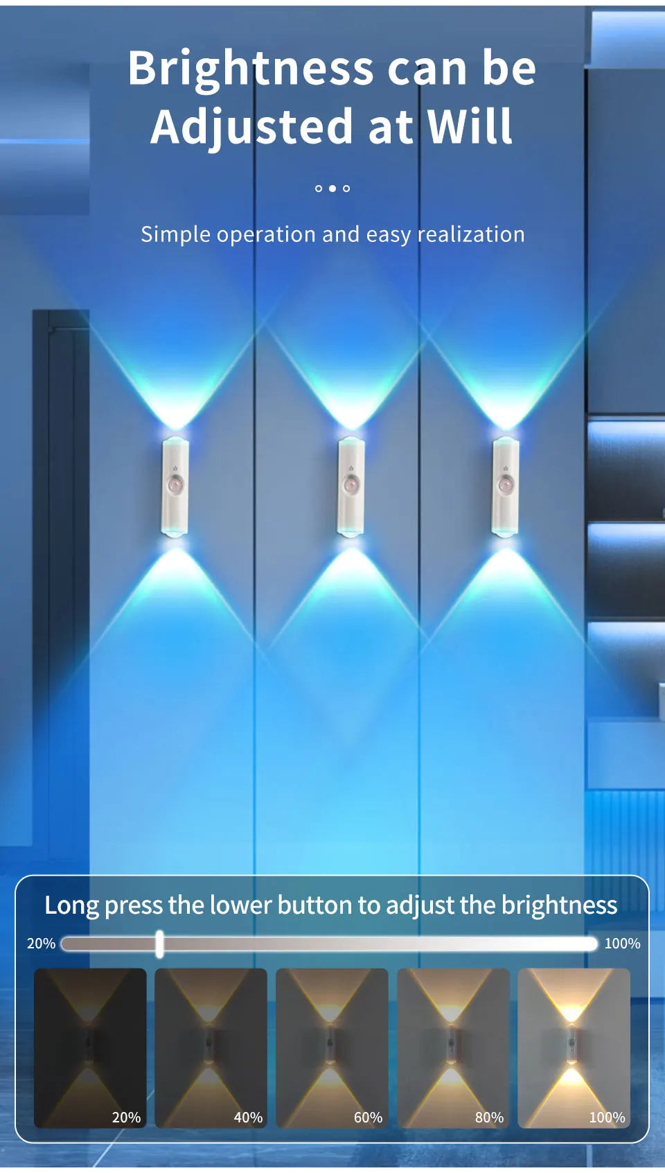 Double-head LED Night Light with Motion Sensor RGB Rechargeable Magnetic Wall Lamp Mood Ambient Light for Cabinet Hallway Stair