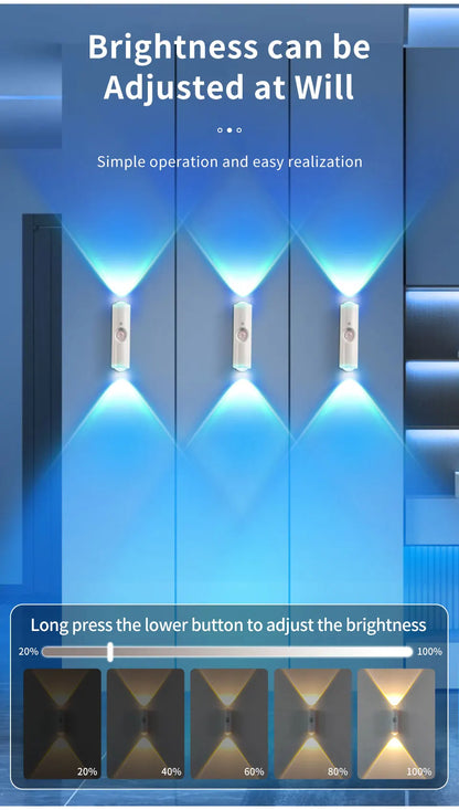 Double-head LED Night Light with Motion Sensor RGB Rechargeable Magnetic Wall Lamp Mood Ambient Light for Cabinet Hallway Stair